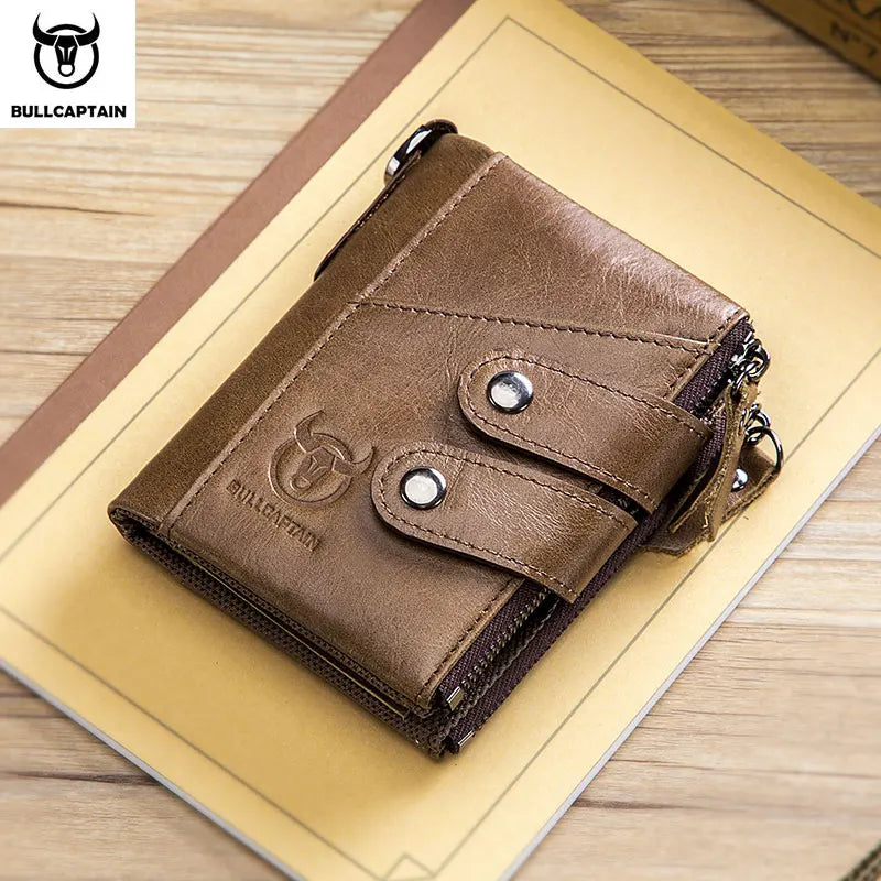 BULLCAPTAIN Men's RFID Genuine Leather Zipper Wallet