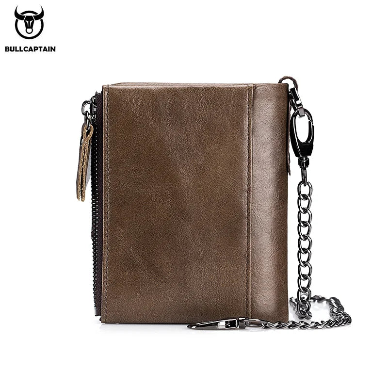 BULLCAPTAIN Men's RFID Genuine Leather Zipper Wallet