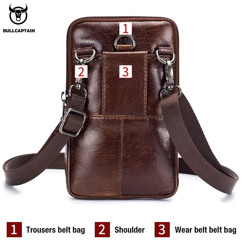 BULLCAPTAIN Genuine Leather Men's Waist & Chest Bag