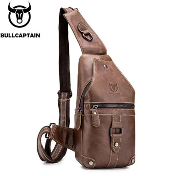 BULLCAPTAIN Retro Scratch-Resistant Cowhide Leather Chest Bag