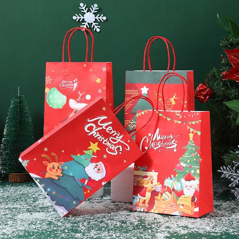 Christmas Kraft Paper Gift Bags with Handles (Cute Santa Claus Design)