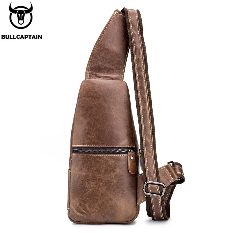 BULLCAPTAIN Retro Scratch-Resistant Cowhide Leather Chest Bag